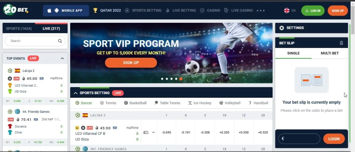 20Bet โปรแกรม VIP